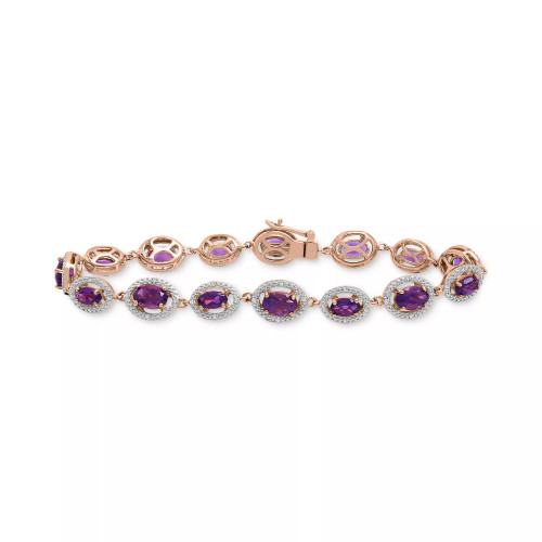 Amethyst (5 ct. t.w.) & Diamond (1/10 ct. t.w.) Halo Link Bracelet in 14k Rose Gold-Plated Sterling Silver (Also in Citrine & Rhodolite Garnet)