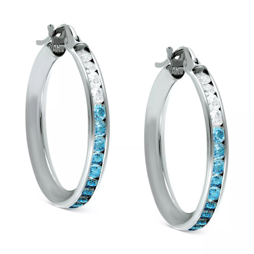 Cubic Zirconia Blue Ombré Small Hoop Earrings, 0.79", Created for Macy's