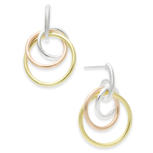 Tricolor Interlocking Circle Drop Earrings in Sterling Silver, 18k Gold-Plate & 18K Rose Gold-Plate, Created for Macy's