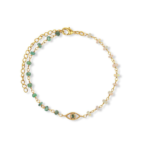 Soothing Oasis - Opal Emerald Evil Eye Charm Bracelet