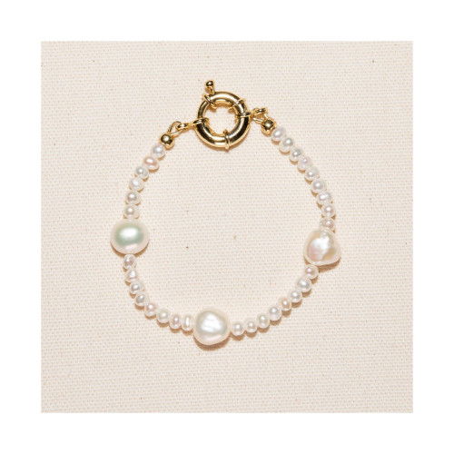 18K Gold Plated Mixed Large & Small Freshwater Pearl - Kylie Bracelet 9" For Women and Girls