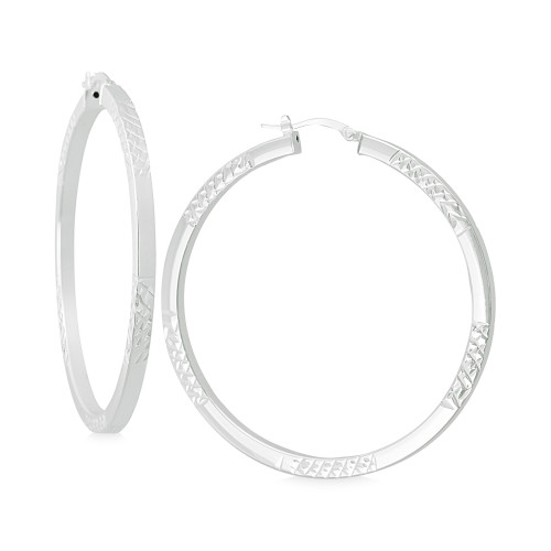 Textured Square-Edge Hoop Earrings in Sterling Silver