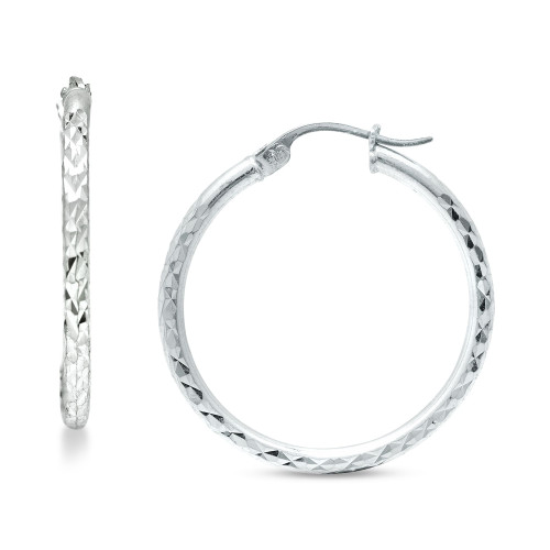 Medium Textured Hoop Earrings in Sterling Silver, 1-1/8", Created for Macy's