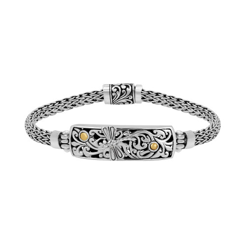 Sweet Dragonfly Classic Sterling Silver Bracelet with Dragon Bone Chain Embellished by 18K Gold