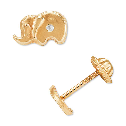 Children's Cubic Zirconia Elephant Stud Earrings in 14k Gold
