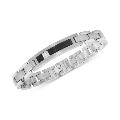 Men's Diamond Accent ID Bracelet in Titanium, 14k White Gold, and Black Ion-Plate