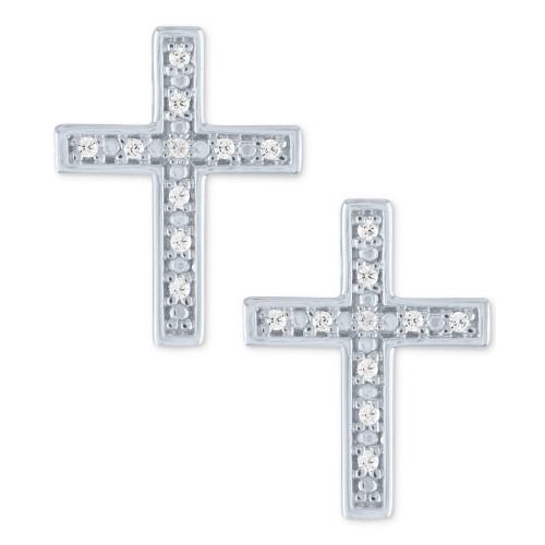 Diamond Cross Stud Earrings (1/20 ct. t.w.) in Sterling Silver