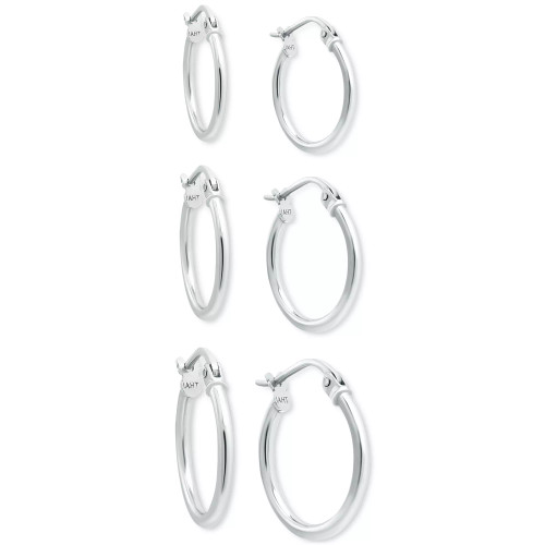 3-Pc. Set Polished Round Hoop Earrings, Created for Macy's