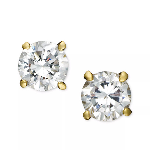 18k Gold over Sterling Silver Earrings, Cubic Zirconia Round Stud Earrings (4-8mm)