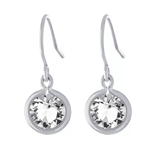 Fine Crystal 6mm Bezel Drop Earrings in Sterling Silver