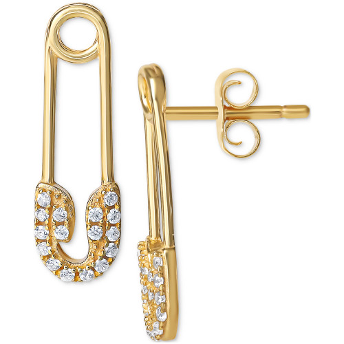 Cubic Zirconia Safety Pin Drop Earrings in 14k Gold Sterling Silver, Created for Macy's