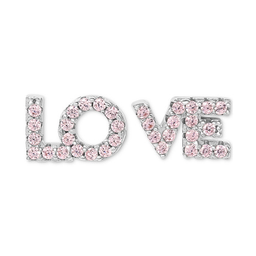 Pink Cubic Zirconia LOVE Stud Earrings in Sterling Silver, Created for Macy's