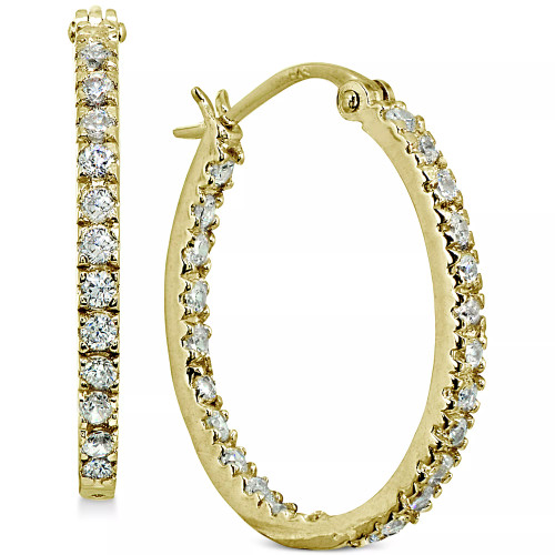 Small Cubic Zirconia In & Out Oval Hoop Earrings in 18k Gold-Plated Sterling Silver, 0.6", Created for Macy's