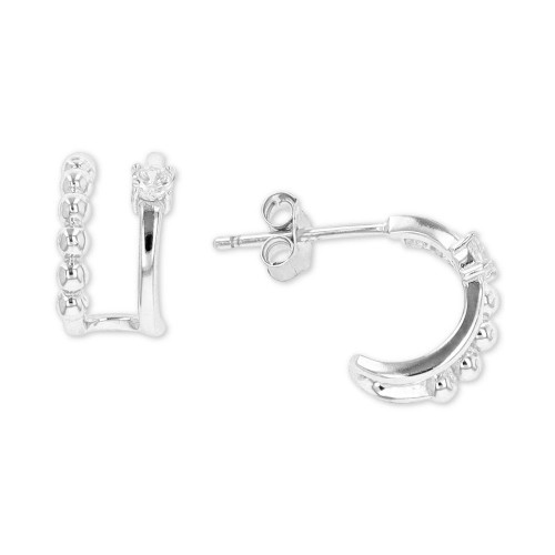 Cubic Zirconia Cuff Hoop Earrings in Sterling Silver