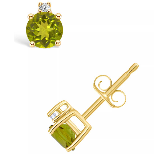 Peridot (5/8 ct. t.w.) and Diamond Accent Stud Earrings in 14K Yellow Gold