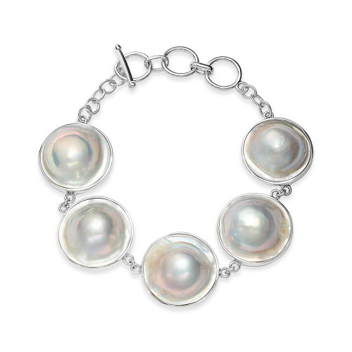 Cultured Button Blister Pearl (18-20mm) Bracelet in Sterling Silver