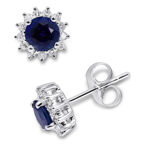 Sapphire (7/8 ct. t.w.) & Diamond (1/5 ct. t.w.) Halo Stud Earrings in 14k White Gold