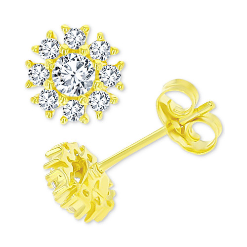 Cubic Zirconia Snowflake Cluster Stud Earrings in 14k Gold-Plated Sterling Silver