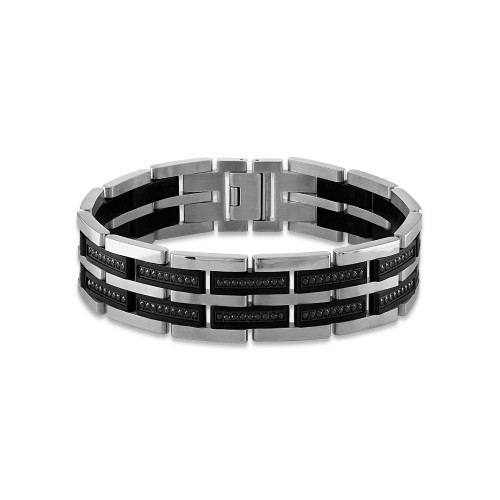 Men's 1 Carat Black Diamond 8 1/2" Bracelet in Stainless Steel and Black Ion Plating