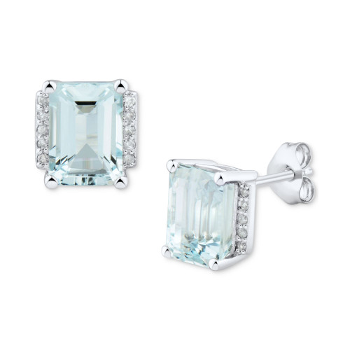 Aquamarine (1-3/4 ct. t.w.) & Diamond (1/20 ct. t.w.) Stud Earrings in 14k White Gold