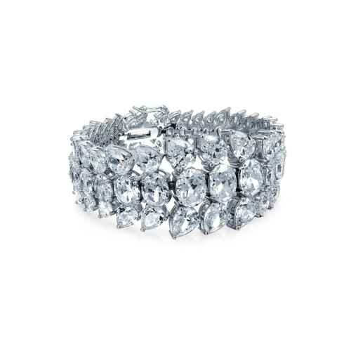 Classic Fashion Bridal Multi Row Big Wide Graduated Teardrop Cubic Zirconia Cluster AAA CZ Statement Bracelet For Women Prom Pageant Wedding