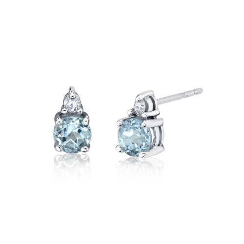 Aquamarine (1/2 ct. t.w.) & Diamond (1/20 ct. t.w.)  Earrings in 14k White Gold