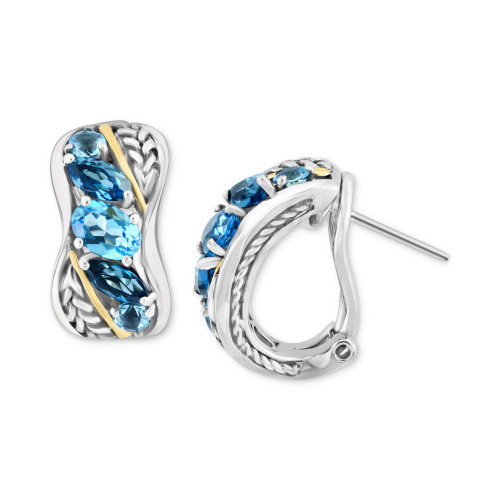 EFFY® Blue Topaz Hoop Earrings (3-1/3 ct. t.w.) in Sterling Silver & 18k Gold-Plate