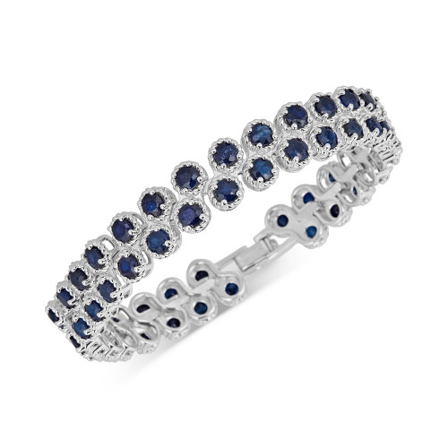 Sapphire (18-1/3 ct. t.w.) & White Topaz Accent Double Row Statement Bracelet in Sterling Silver