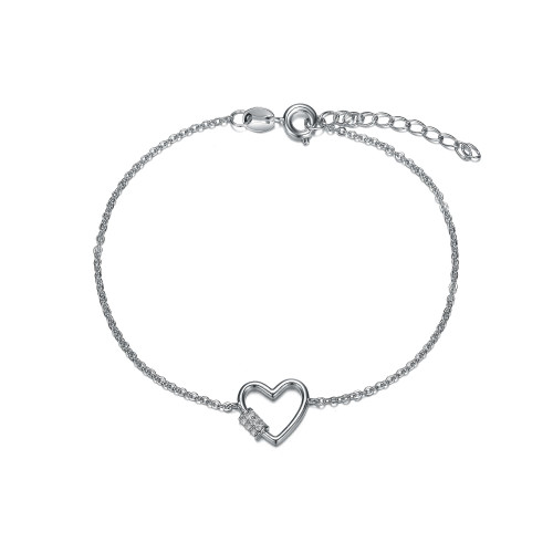 RA Rhodium Plated Cubic Zirconia Heart Adjustable Bracelet