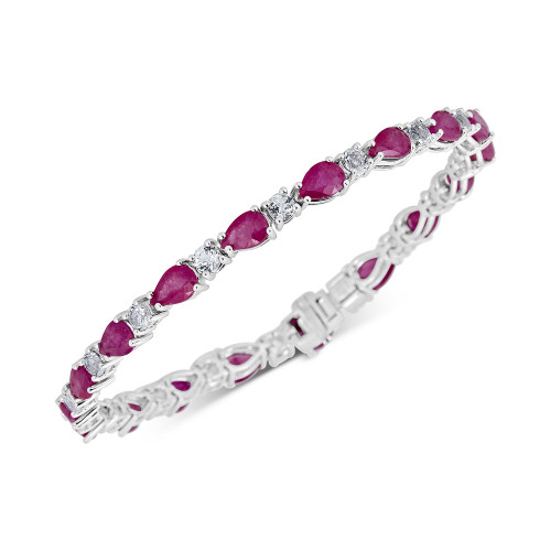 Ruby (10-3/4 ct. t.w.) & White Topaz (2 ct. t.w.) Pear Tennis Bracelet in Sterling Silver