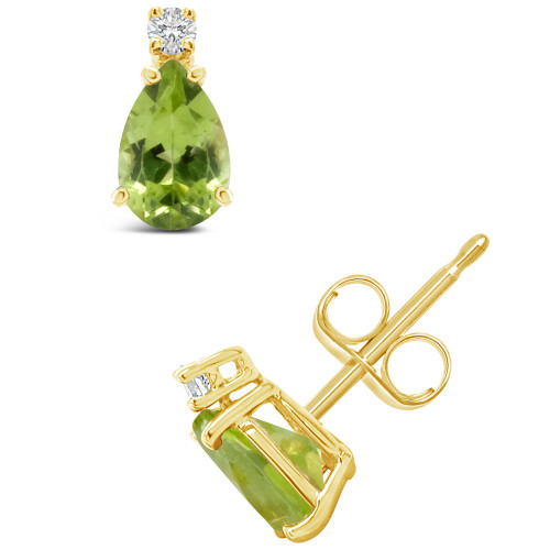 Peridot (1 ct.t.w) and Diamond Accent Stud Earrings in 14K Yellow Gold