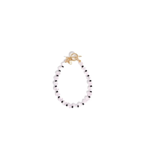 18K Gold On Stainless Steel Light Pink Resin Heart-shaped Beads and Japanese Black Beads - Ashley Bracelet Size L For Women