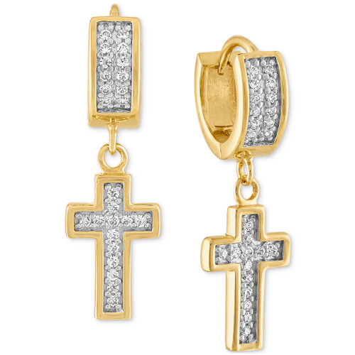 Cubic Zirconia Cross Dangle Huggie Hoop Earrings in 14k Gold-Plated Sterling Silver, Created for Macy's