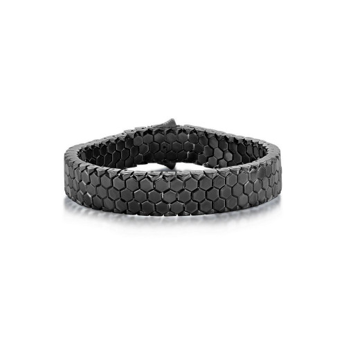 Mens Stainless Steel Polished Honey Comb Design Bracelet - Black Plated