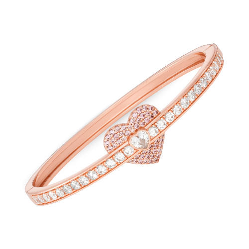 14K Rose Gold-Plated Sterling Silver Pave Heart Bangle