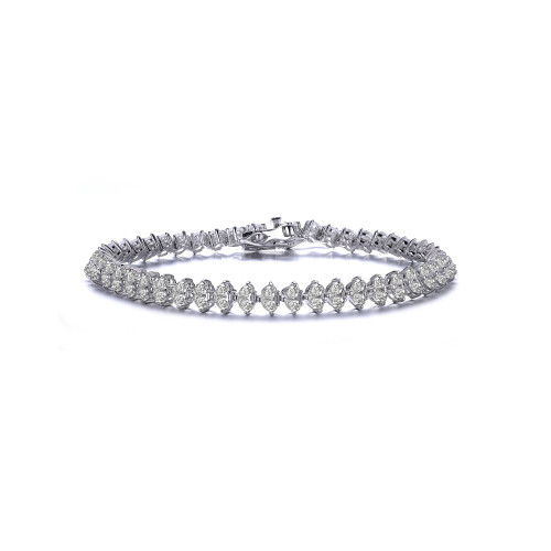 Sterling Silver Heart Shaped Clear Cubic Zirconia Tennis Bracelet