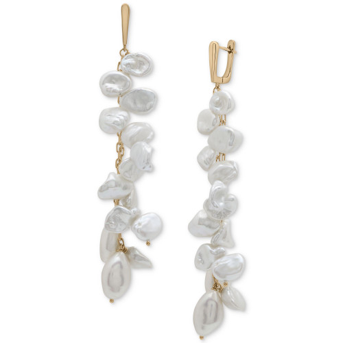 Cultured Freshwater Pearl (7 x 10mm, 12 x 20mm) Cluster Linear Drop Earrings in 14k Gold-Plated Sterling Silver