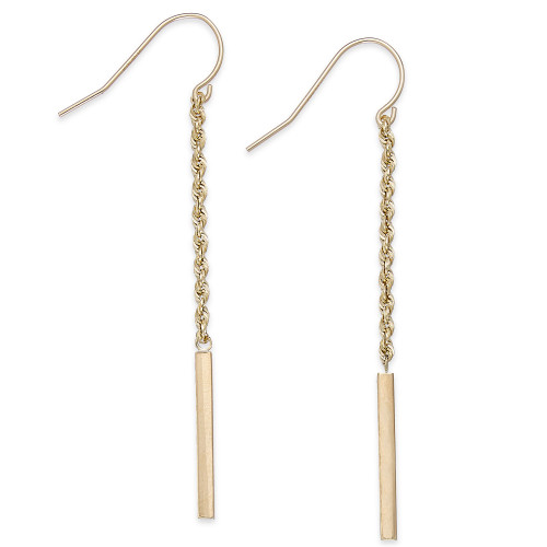 Rope and Bar Linear Earrings in 14k Gold, 2 inches