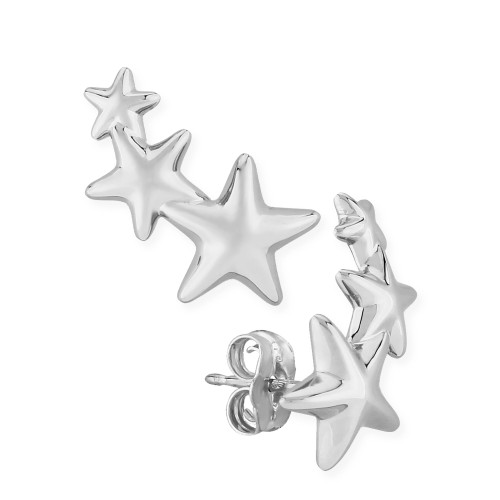Triple Star Stud Crawler Earrings Set in 14k  White Gold