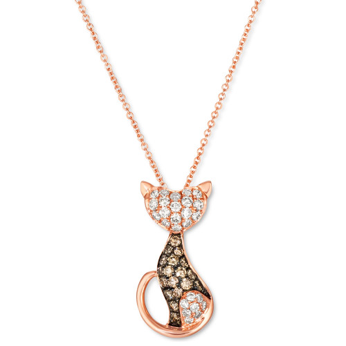 Nude Diamond (1/3 ct. t.w.) & Chocolate Diamond (1/4 ct. t.w.) Cat Necklace in 14k Rose Gold, 18" + 2" extender
