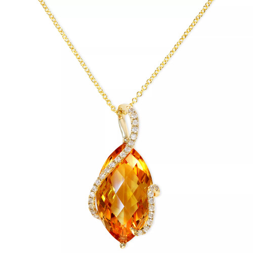 Sunset by EFFY® Citrine and Diamond (1/8 ct. t.w.) Marquise Wrap Pendant in 14k Gold (Also in Green Amethyst, Pink Amethyst, London Blue Topaz)