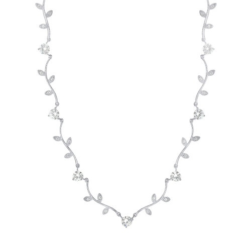 Cubic Zirconia Leaves Necklace in Sterling Silver