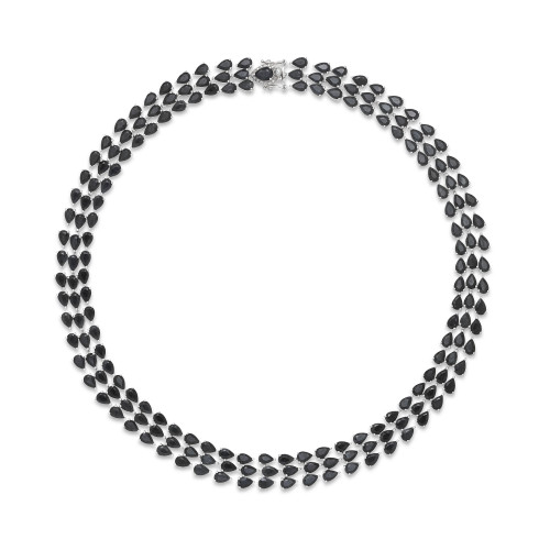 Black Sapphire Three-Row Necklace in Sterling Silver (97 ct. t.w.), Created for Macy's