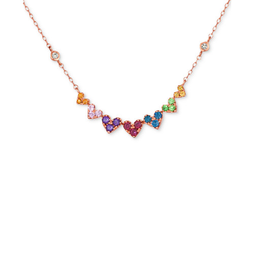 Multi-Gemstone (3/4 ct. t.w.) & Nude Diamond (1/6 ct. t.w.) Heart 18" Statement Necklace in 14k Rose Gold