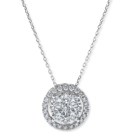 Diamond Halo Cluster Pendant Necklace (1 ct. t.w.) in 14k White Gold