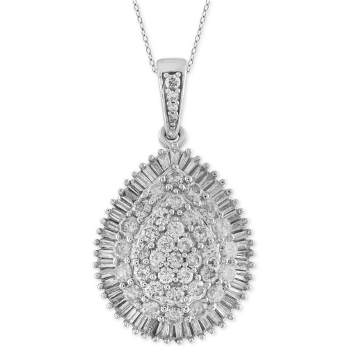 Diamond Cluster Teardrop Pendant Necklace (2 ct. t.w.) in 14k White Gold