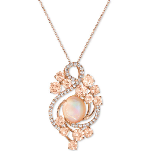 Crazy Collection® Neapolitan Opal (2-9/10 ct. t.w.), Peach Morganite (3-2/5 ct. t.w.) and White Topaz (7/10 ct. t.w.) Pendant Necklace in 14k Rose Gold, Created for Macy's
