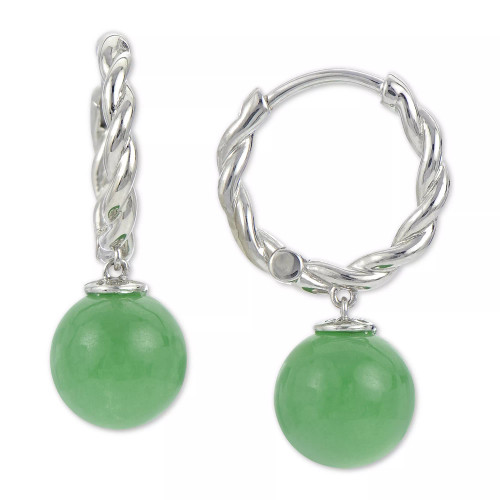 Dyed Green Jade Bead Braided Hoop Earrings in Sterling Silver (Also available in Onyx)