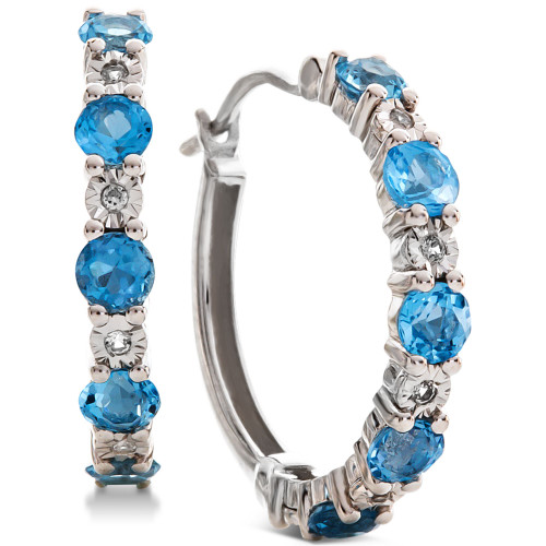 Blue Topaz (9/10 ct. t.w.) & Diamond Accent Hoop Earrings in 14k White Gold