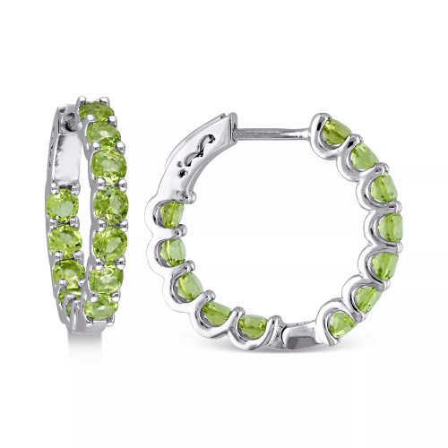 Peridot (3-3/4 ct. t.w.) & White Topaz (1/4 ct. t.w.) Small Hoop Earrings in 18k Rose Gold-Plated Sterling Silver, 0.89" (Also available in Amethyst & Garnet)